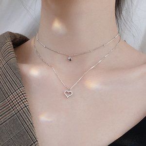 NEW 925 Sterling Silver Diamond Heart Necklace C